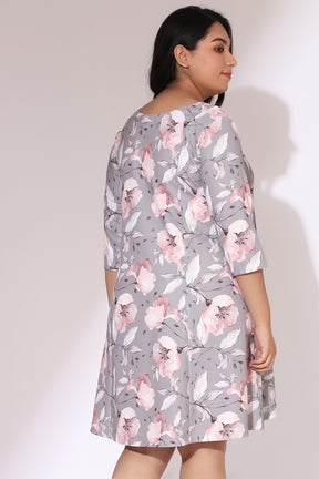 Grey Floral  Canvas Printed Dress