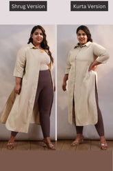 Plus Size Cream Cotton Linen Kurta Shrug