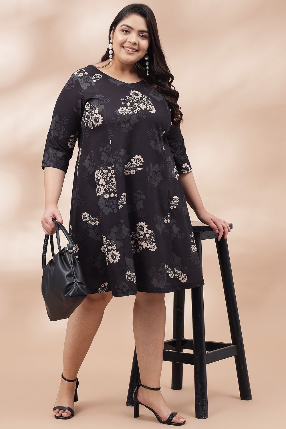 Black Luxe Floral Printed Dress