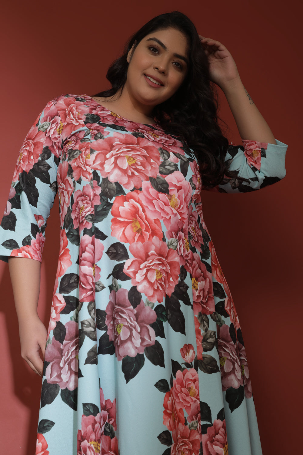 Plus Size Floral Poetry Printed Long Dress