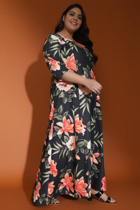 Black Floral Printed Maxi Dress