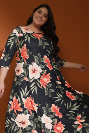Black Floral Printed Maxi Dress