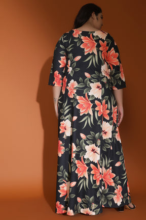 Black Floral Printed Maxi Dress