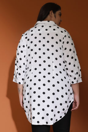 White Black Polka Centre Pleat Top