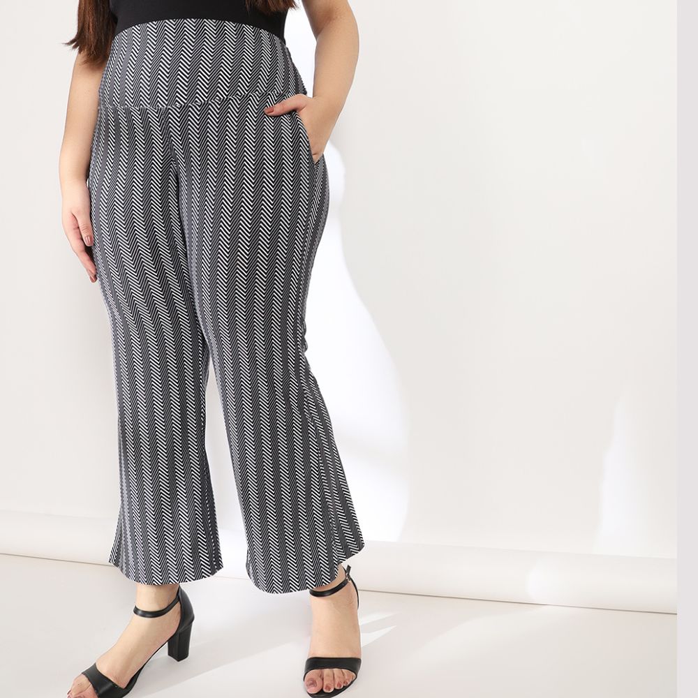 Herringbone Twist Tummy Shaper Printed Flare Pants