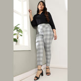 Grey Plaids Tummy Shaper Printed Pants