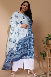 Floral Blue Border Printed Dupatta