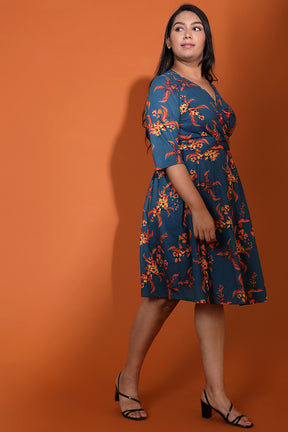 Teal Red Floral True Wrap Dress