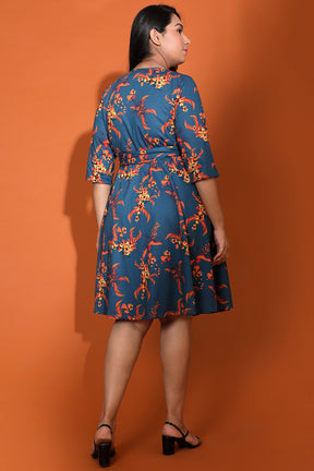 Teal Red Floral True Wrap Dress