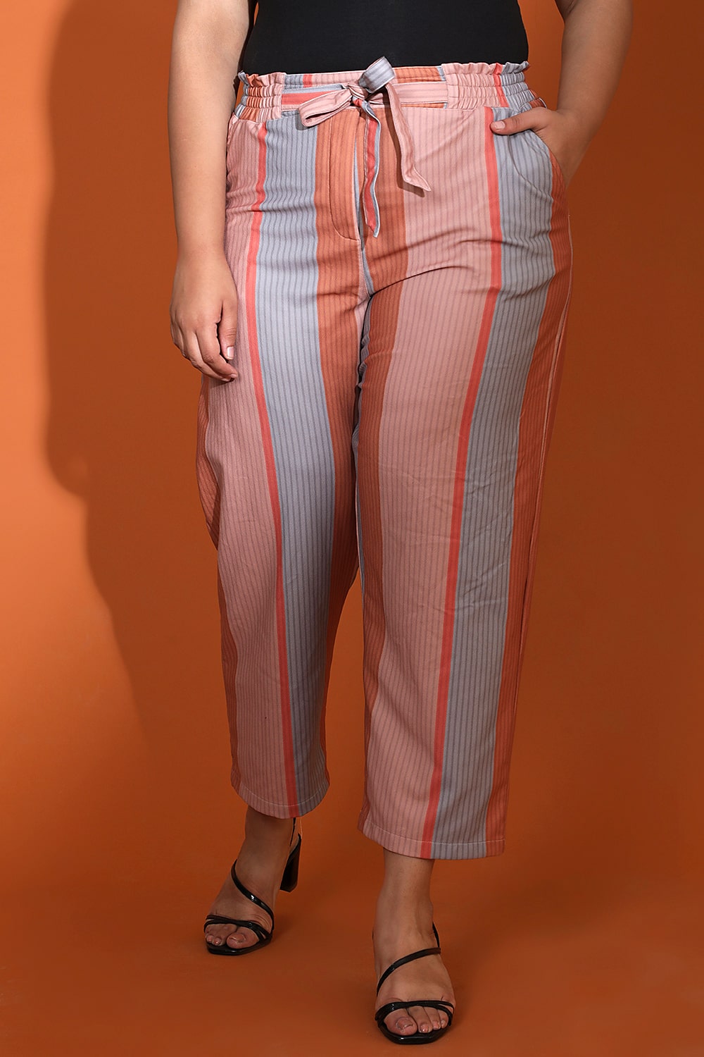 Paper bag trousers - Light grey/Striped - Ladies | H&M IN