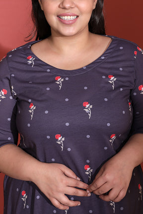 Purple Border Print Ethnic Kurti