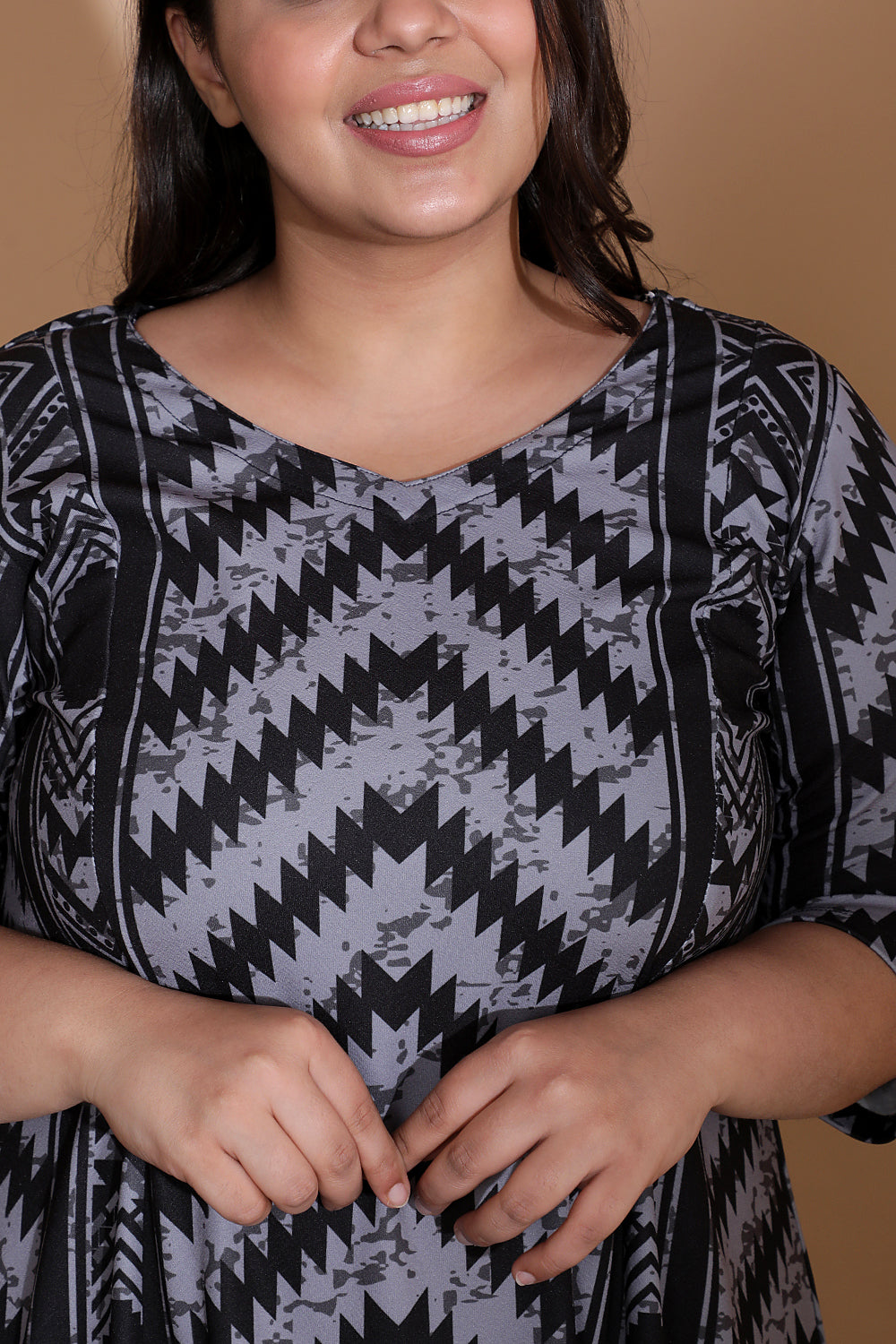Plus Size Grey Boho Art Maxi Dress
