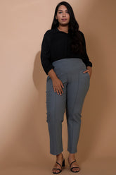 Plus Size Mist Blue Tummy Shaper Straight Fit Pants