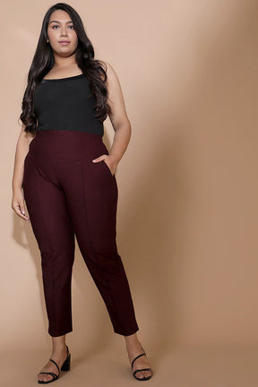 Plus Size Straight Pants - Wine