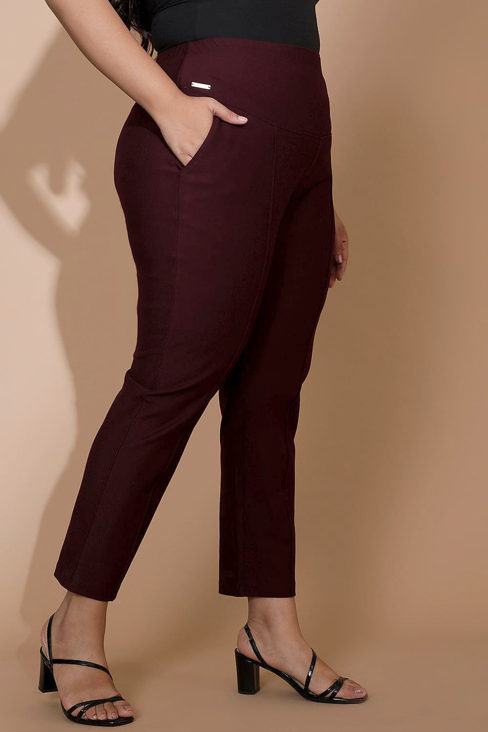 Plus Size Straight Pants - Wine for Women
