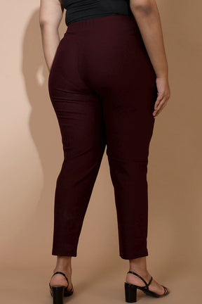 Plus Size Straight Pants - Wine