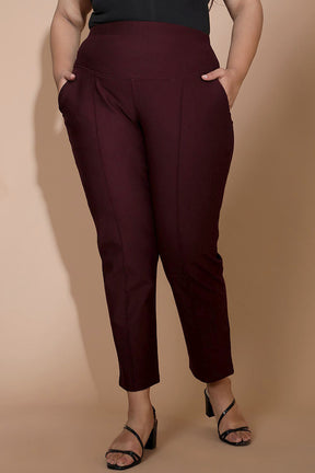 Plus Size Straight Pants - Wine