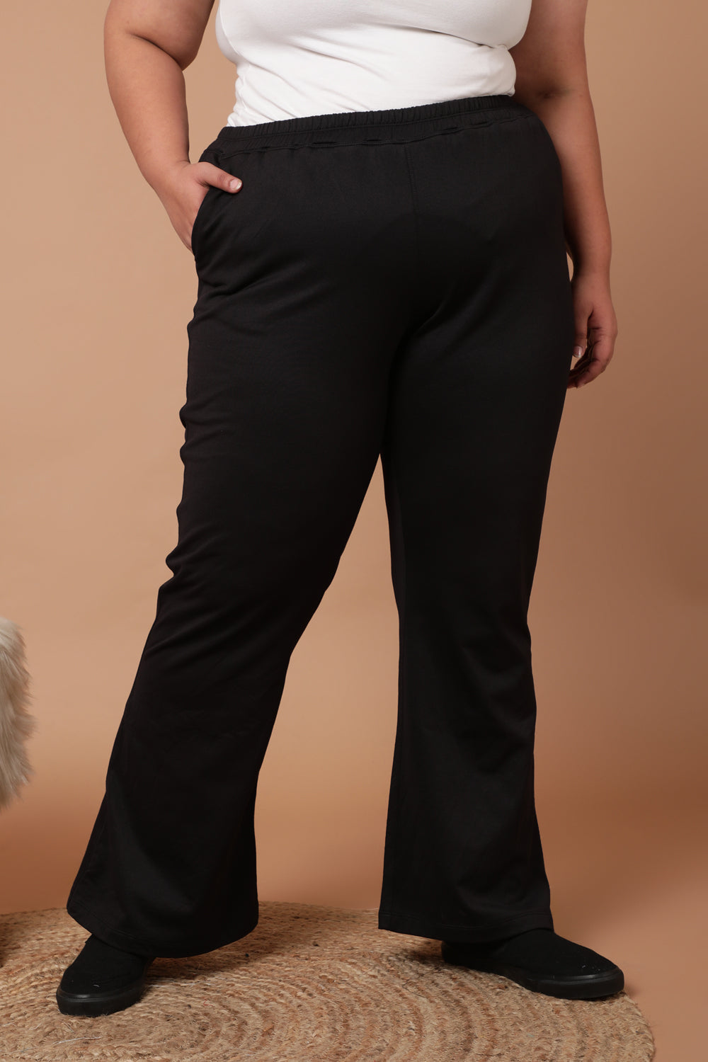 Buy Plus Size Black Bootcut Fleece Pants