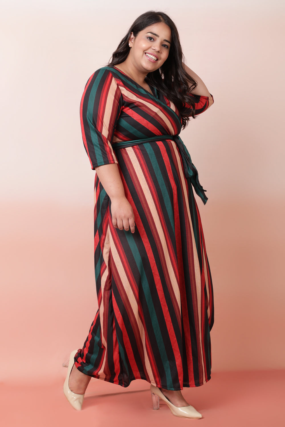 Plus Size Striped Wrap Maxi Dress
