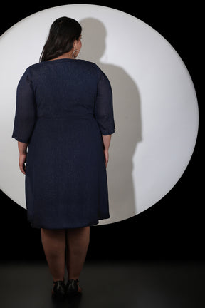 Navy Metallic Georgette Drape Dress