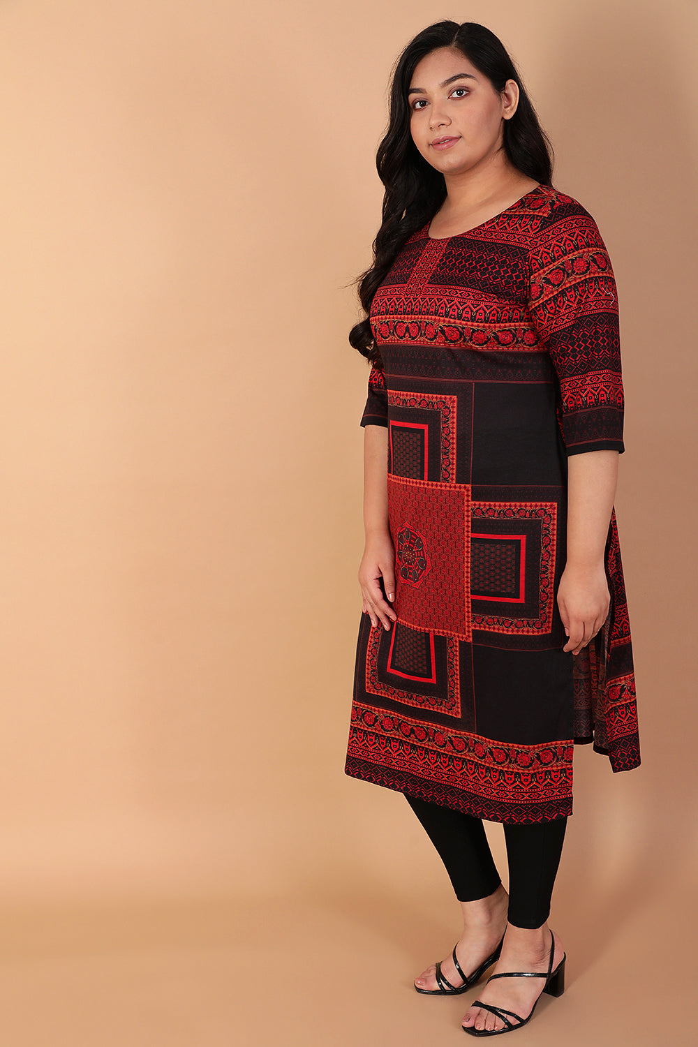 Black Red Scraf Printed Kurti