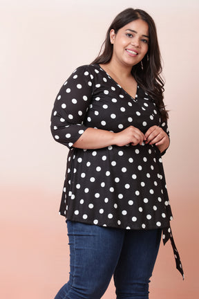 Black White Polka Wrap Top