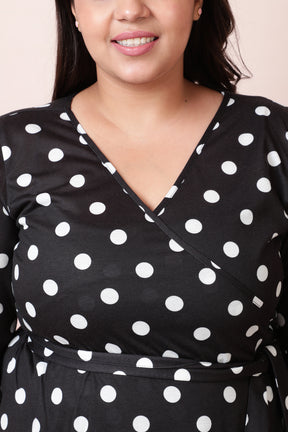 Black White Polka Wrap Top