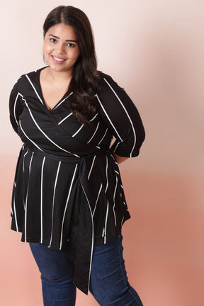 Black White Stripe Wrap Top