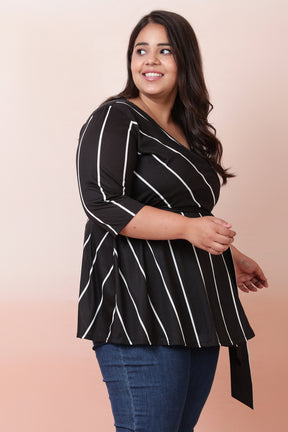 Black White Stripe Wrap Top