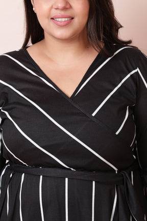 Black White Stripe Wrap Top