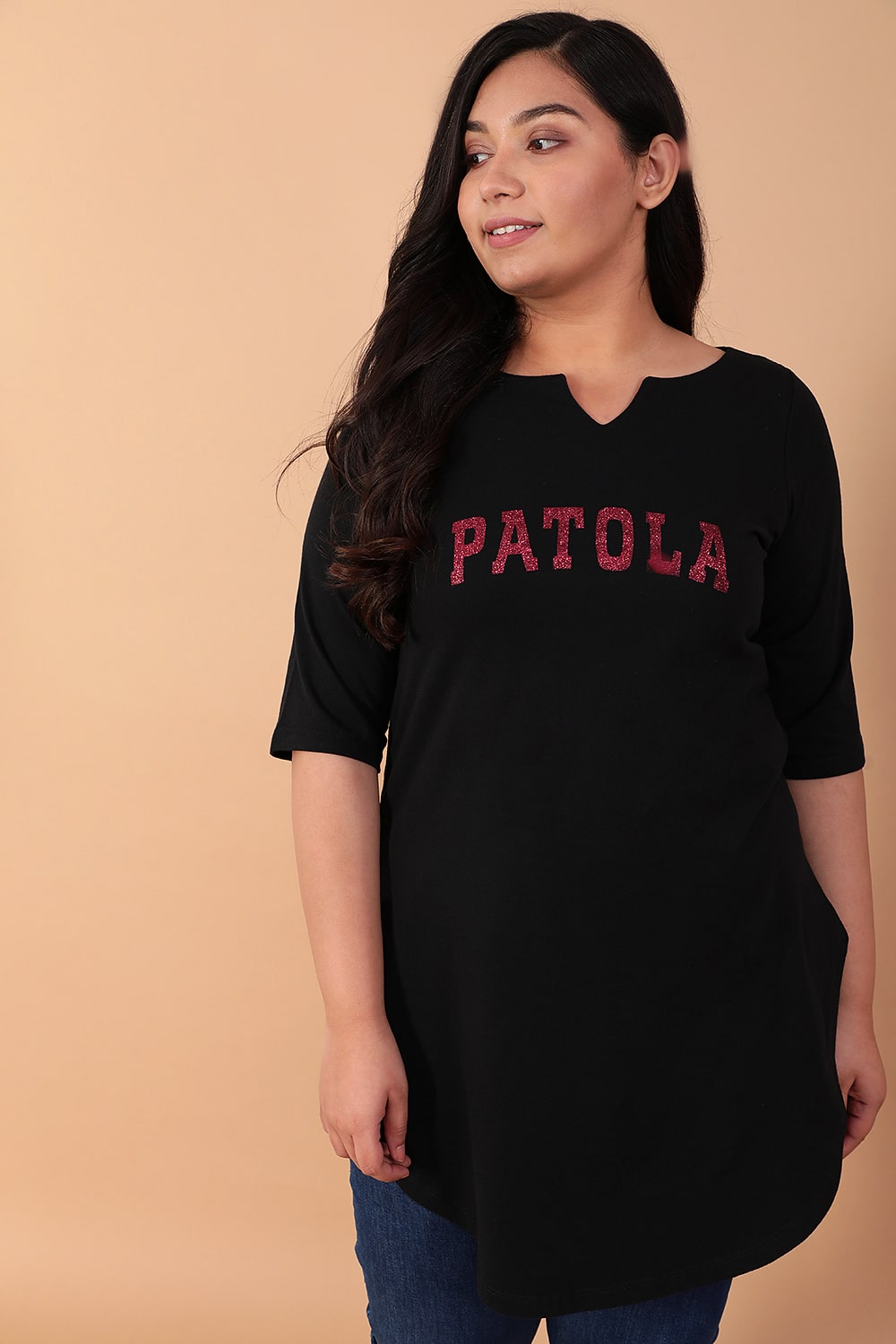 Patola Black Longline Tshirt