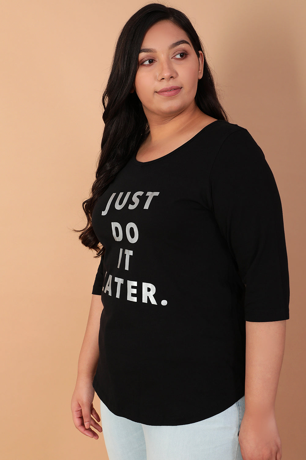 Just Do It Later Black Tshirt for Women
