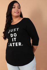 Amydus Black Just Do It Later Plus Size Cotton Hosiery Tshirt