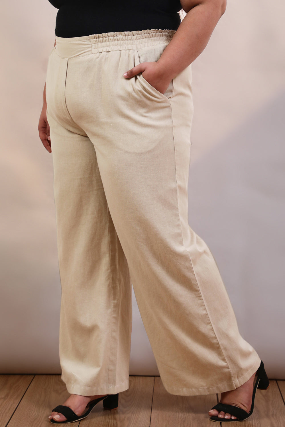 Comfortable Plus Size Cream Cotton Linen Pants