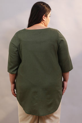 Olive Cotton Linen Centre Pleat Top
