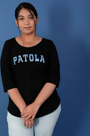 Amydus Patola Black Plus Size Cotton HosieryTshirt