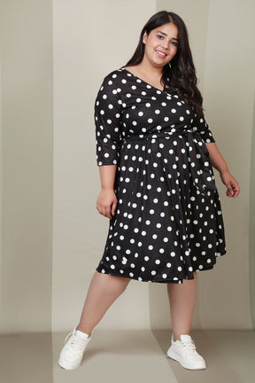 Black White Polka Dot True Wrap Dress