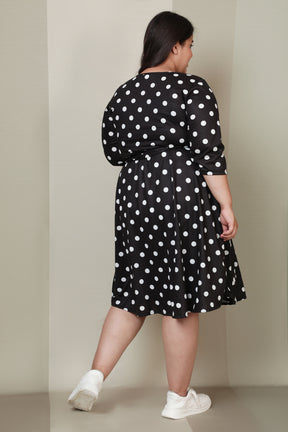 Black White Polka Dot True Wrap Dress