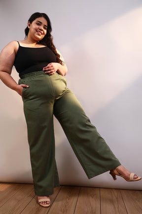 Plus Size Olive Cotton Linen Pants