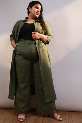 Olive Cotton Linen Kurta Shrug