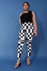 Racer Checkered Tummy Shaper printed Leggings