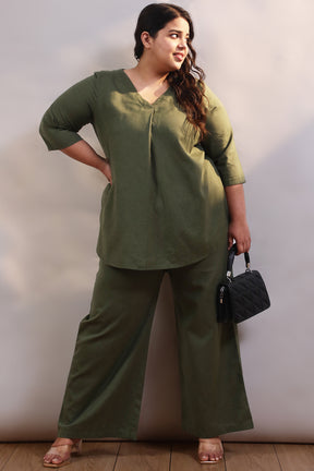 Plus Size Olive Cotton Linen Pants