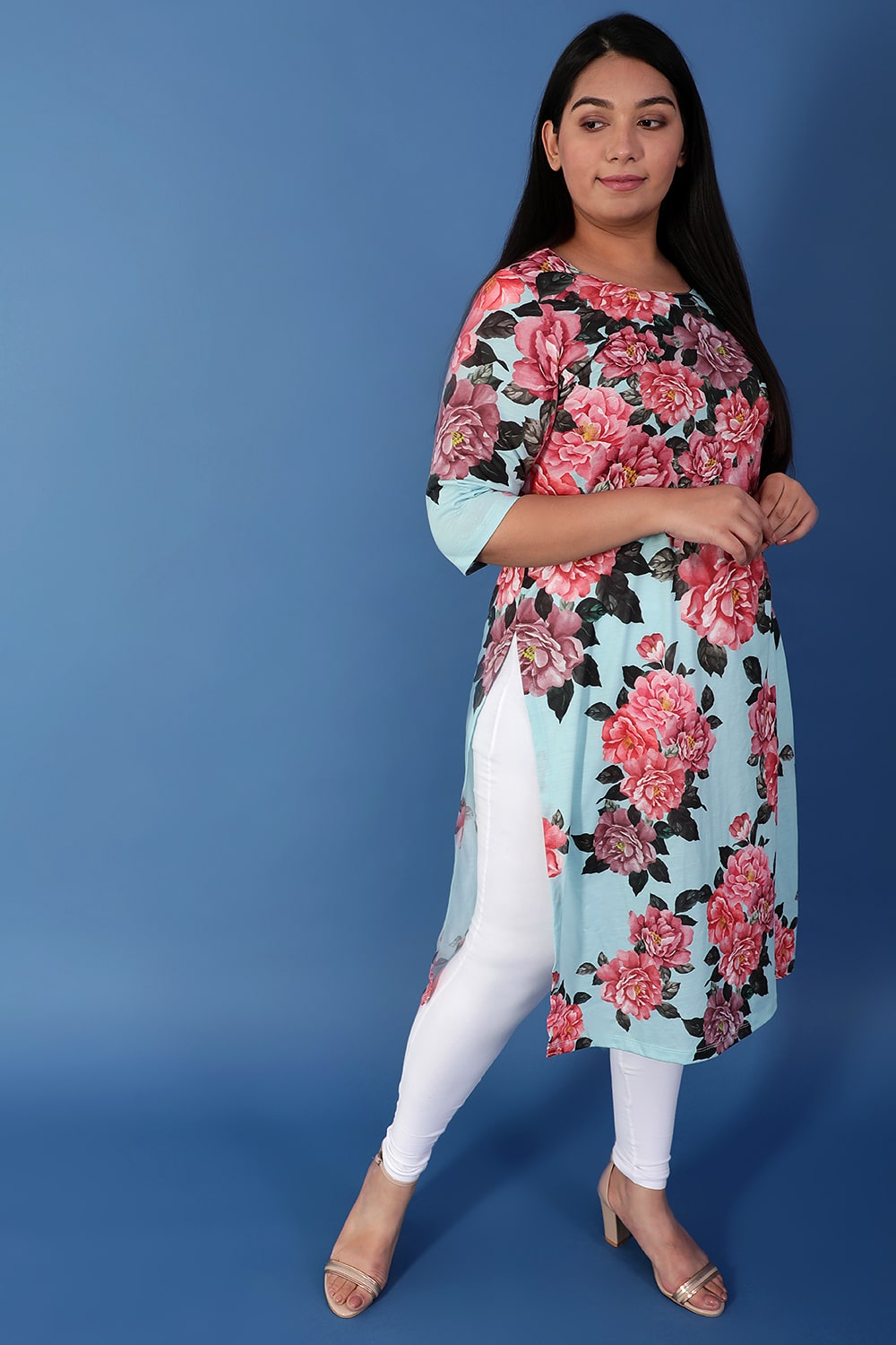 Blue Floral Poetry Kurta for Women