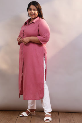 Plus Size Pink Cotton Linen Kurta Shrug