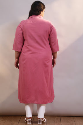 Plus Size Pink Cotton Linen Kurta Shrug