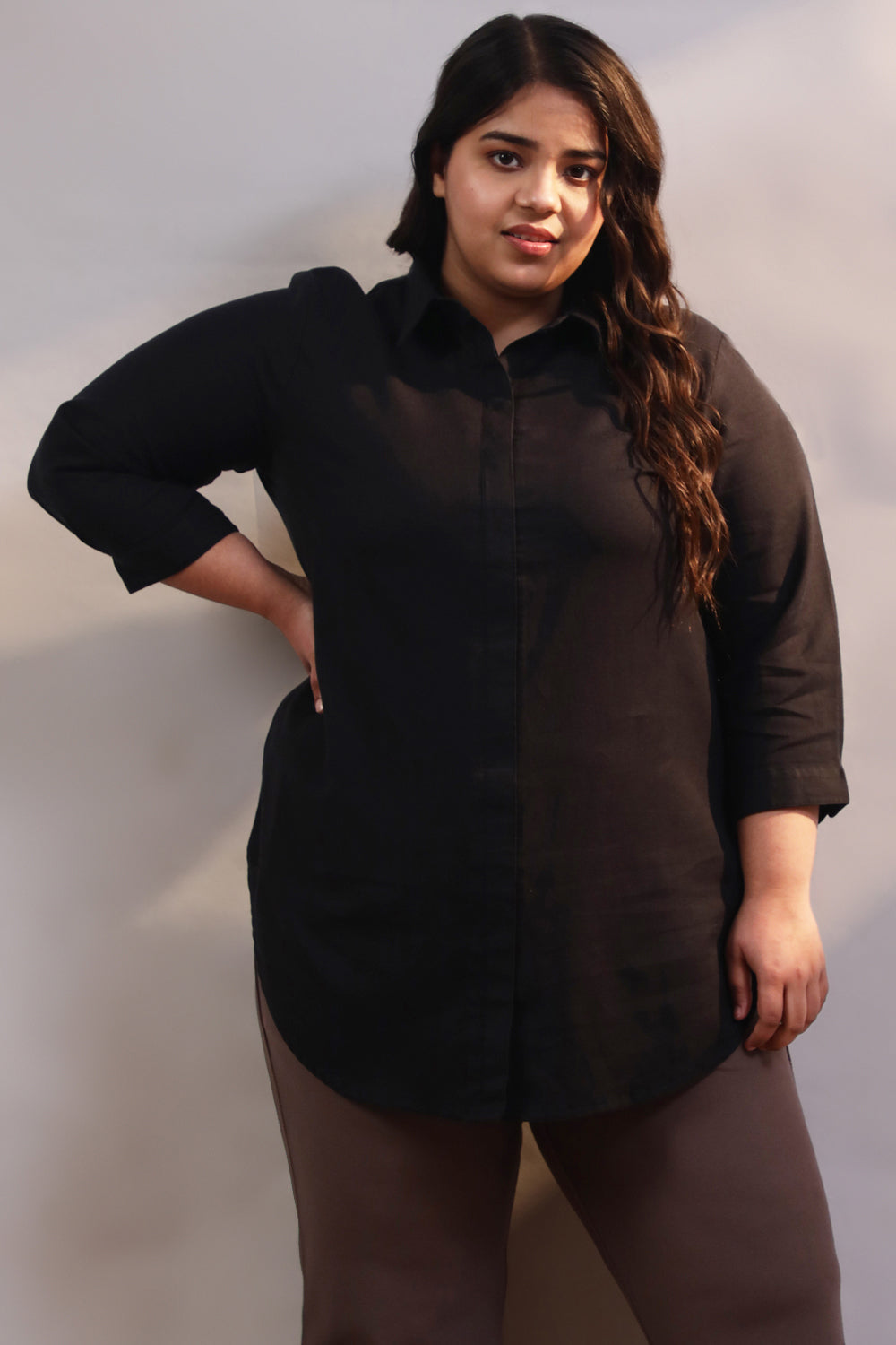 Black Cotton Linen Shirt