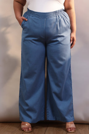 Plus Size Blue Cotton Linen Pants