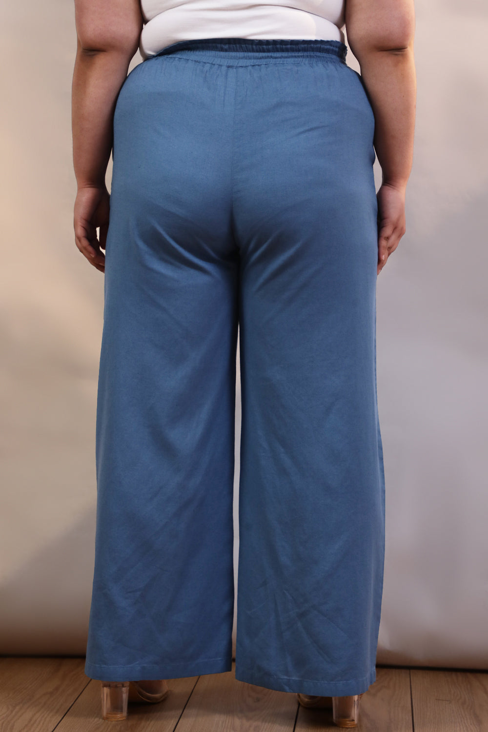 Plus Size Blue Cotton Linen Pants
