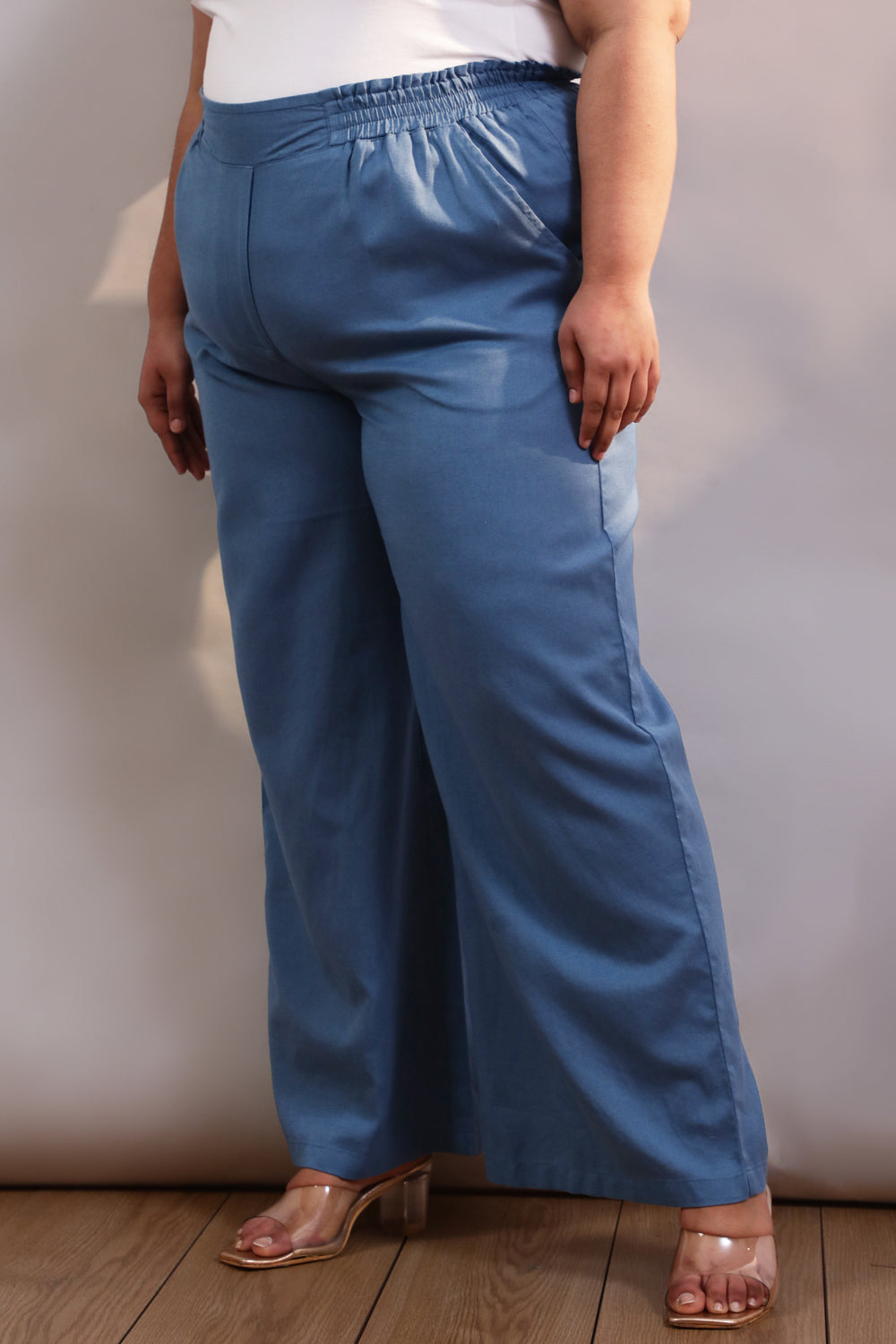 Plus Size Blue Cotton Linen Pants for Women