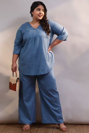 Blue Cotton Linen Pants